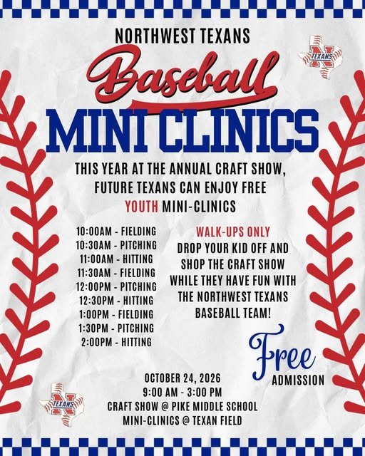 Free Northwest Texas Baseball Mini Clinics and Annual Craft Show